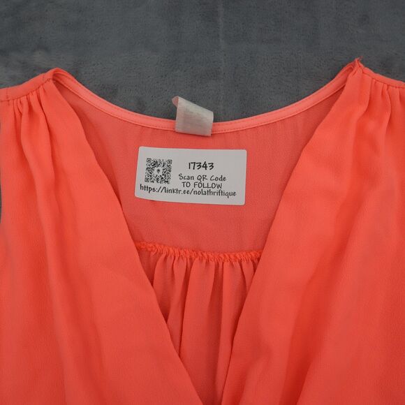Coco Avante Romper Womens S Orange Sleeveless V Neck Ruffled Hem Casual Outfit - Picture 11 of 16